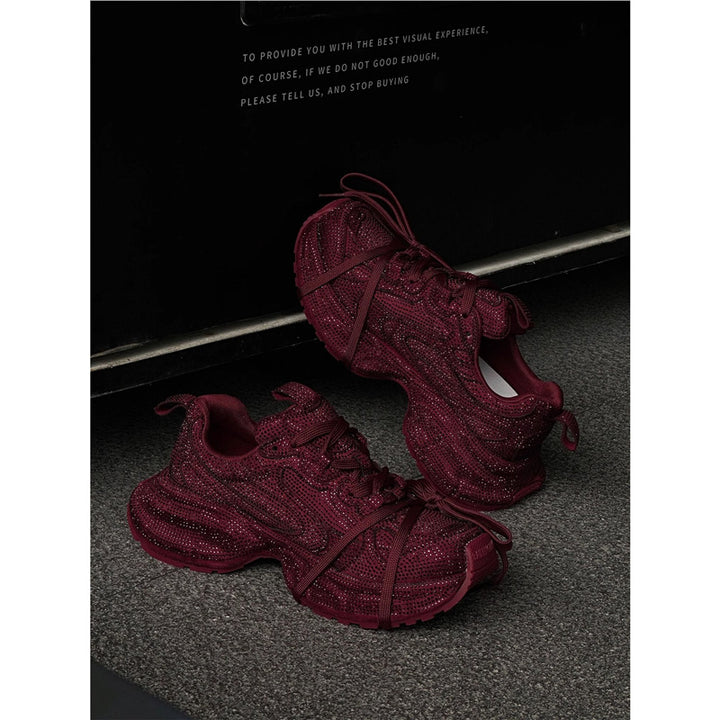 Damen Chunky Plateau-Sneaker mit gewellter Profilsohle und glitzernder Mesh-Optik Drune