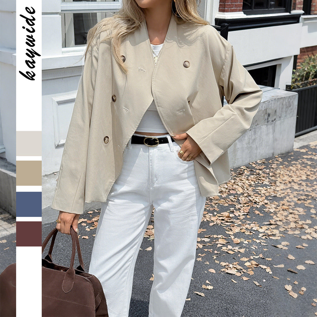 Damen nan kurze oversized Doppelreihige Übergangsjacke mit kimonoähnlichem Kragen und weiten Ärmeln Drune