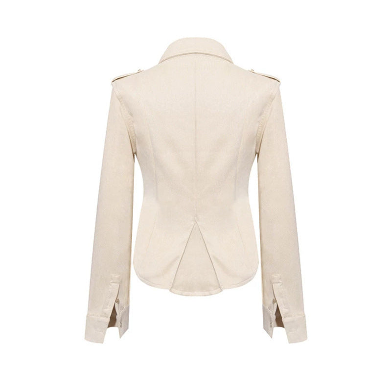 Damen Militärische Velours‑Optik Jacke mit Schulterklappen und Zierriegeln Drune