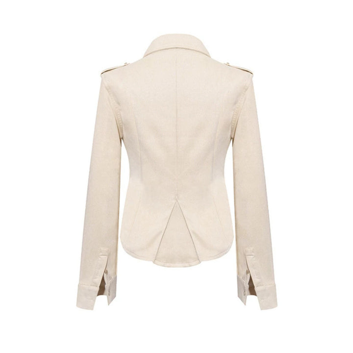 Damen Militärische Velours‑Optik Jacke mit Schulterklappen und Zierriegeln Drune