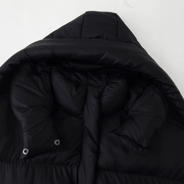 Damen nan oversized wattierte Kapuzen-Steppjacke mit großen aufgesetzten Klappentaschen Drune