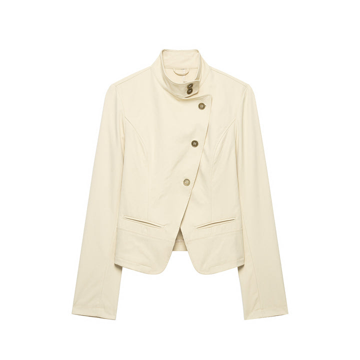 Damen Kurzblazer mit asymmetrischer Knopfleiste und hohem Stehkragen Drune