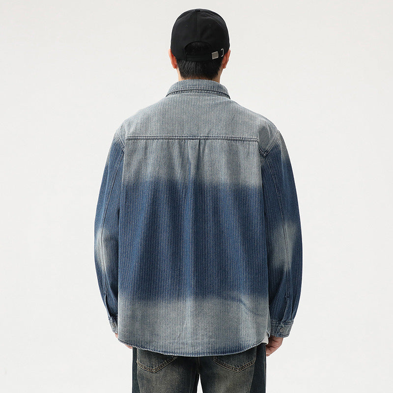Herren Overshirt aus Denim mit Kontrastärmeln und leichter Used-Waschung Drune
