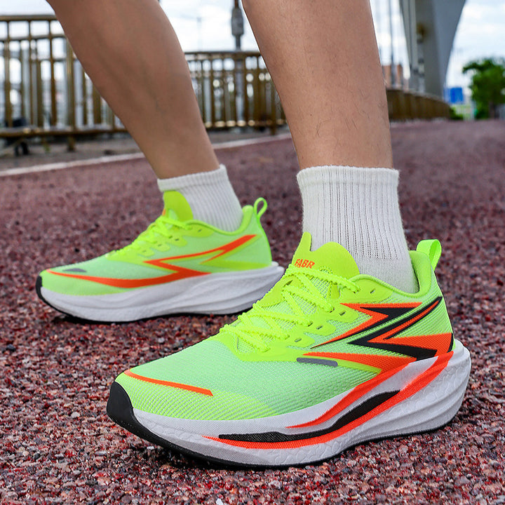 Unisex dynamische Straßenlaufschuhe mit gebogener Rocker‑Zwischensohle, reaktiver EVA‑Dämpfung und atmungsaktivem Strickobermaterial Drune