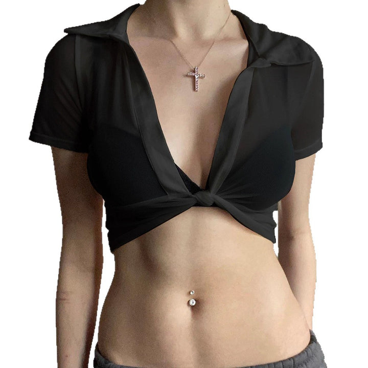 Damen cropped Oberteil mit tiefem V-Ausschnitt und zarter Knotendetailierung Drune