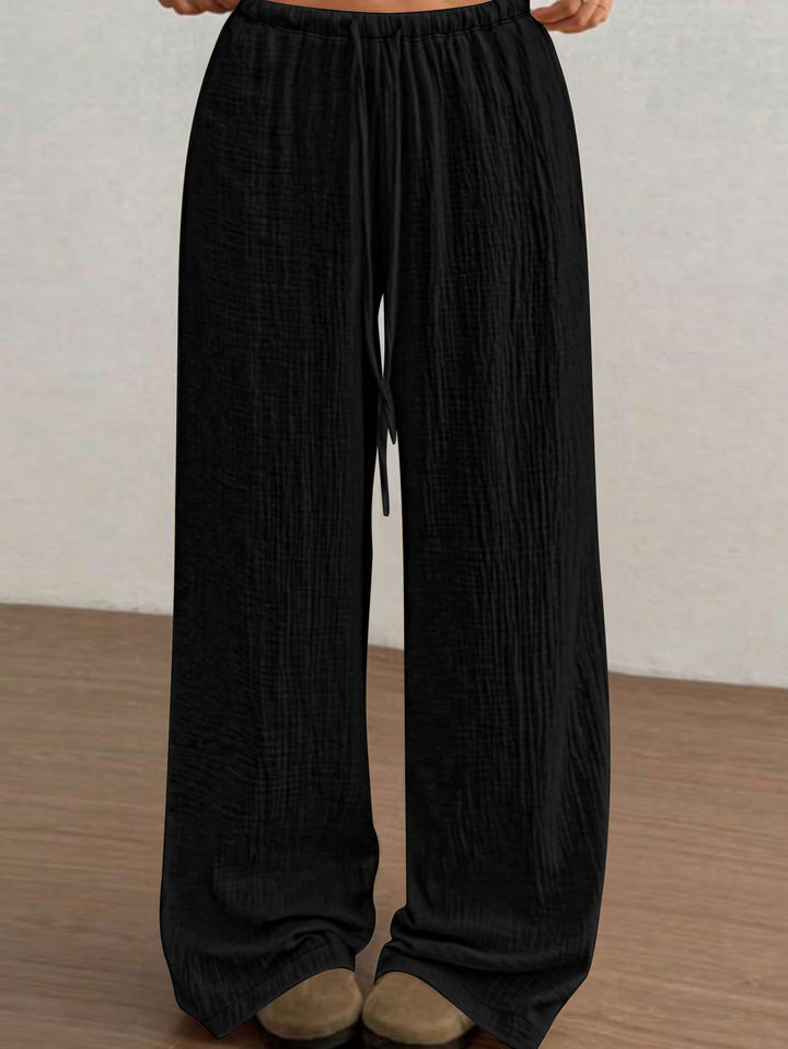 Damen Fließende Baumwoll‑Gauze Palazzohose mit elastischem Bund und Kordelzug Drune