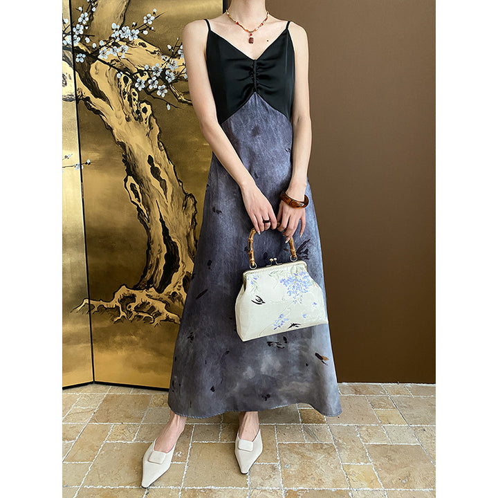 Damen Maxikleid mit elegantem tiefem V-Ausschnitt und raffinierten Spaghettiträgern Drune