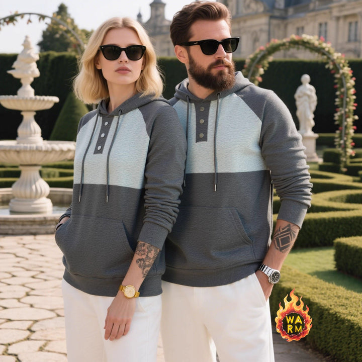 Herren modischer Hoodie mit Knopfleiste und farblich abgesetzten Ärmeln Drune
