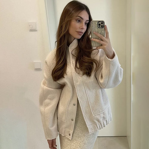 Damen Oversized Strickjacke aus weichem Teddystoff mit Stehkragen und seitlichen Taschen Drune