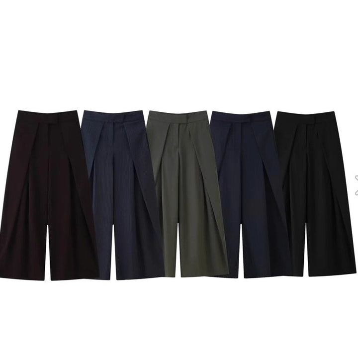 Damen 400+ weite Culotte‑Hose mit hoher Taille, verdeckter Knopfblende und vorderen Überlappungs‑Schlitzen Drune