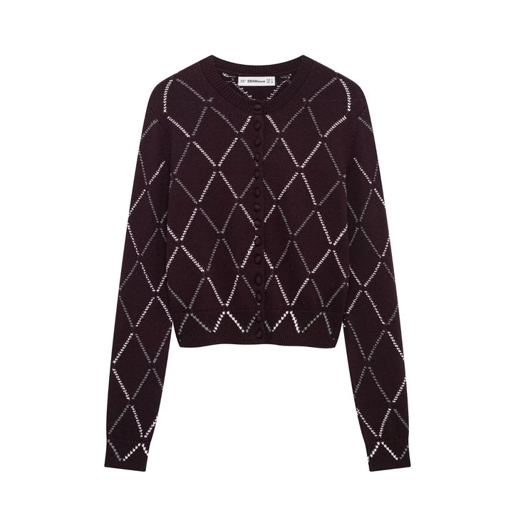 Damen Strickjacke mit geometrischem Muster und Knopfverschluss Drune