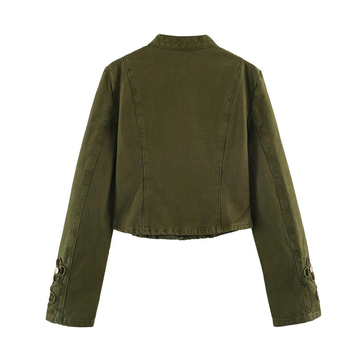 Damen Kurze Militärjacke mit Knebelverschlüssen und Stehkragen Drune