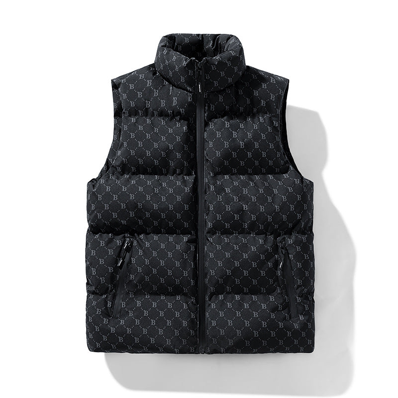 Herren gesteppte Utility-Steppweste mit Monogramm‑Print und Stehkragen Drune