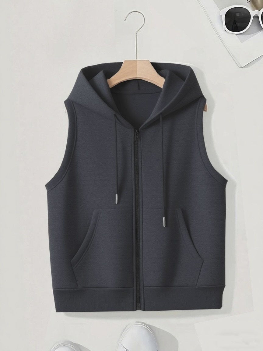 Damen Ärmellose Zip‑Hoodie‑Weste aus weichem Sweat mit Kängurutaschen Drune