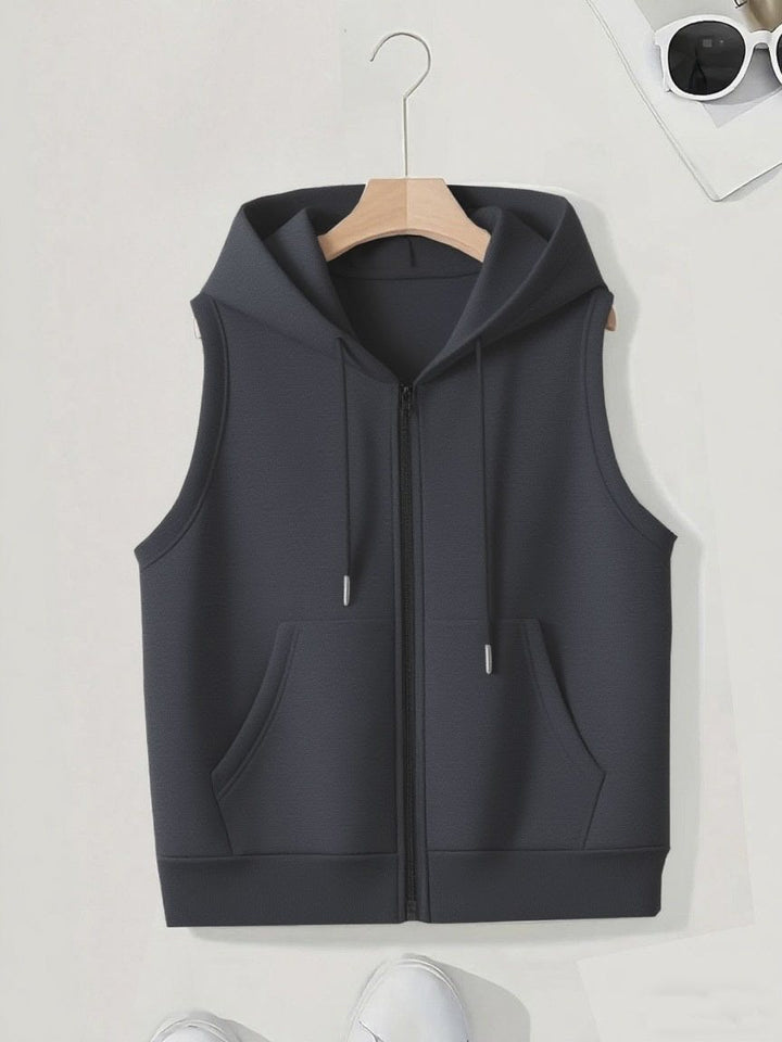Damen Ärmellose Zip‑Hoodie‑Weste aus weichem Sweat mit Kängurutaschen Drune