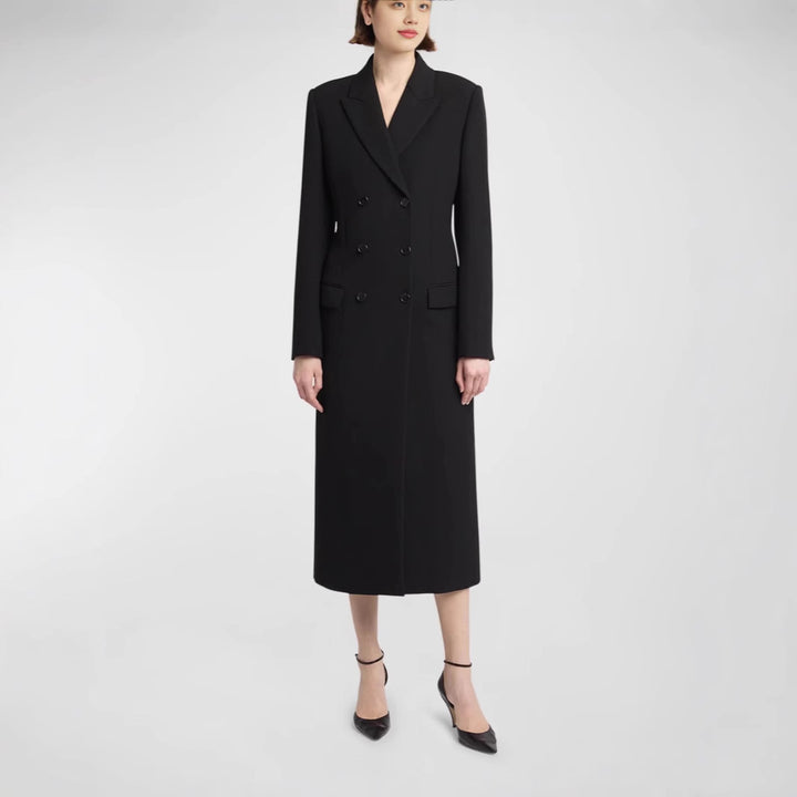 Damen Midilanger Doppelreihiger Blazer‑Mantel mit strukturierter Schulter und schlanker Passform Drune