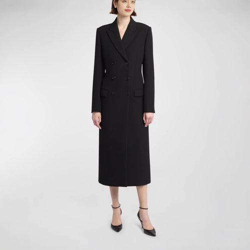 Damen Midilanger Doppelreihiger Blazer‑Mantel mit strukturierter Schulter und schlanker Passform Drune