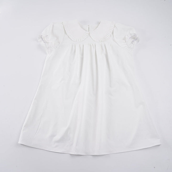 Damen elegantes Baumwollkleid mit Rüschendetails und herausragendem Kragen Drune
