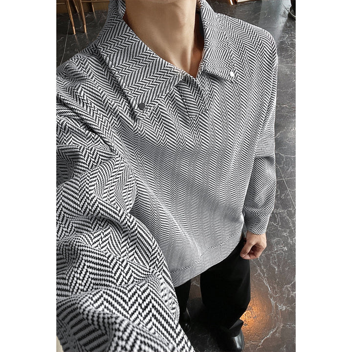 Damen Oversize-Bluse mit Fischgrätstruktur und Balloon-Ärmeln Drune
