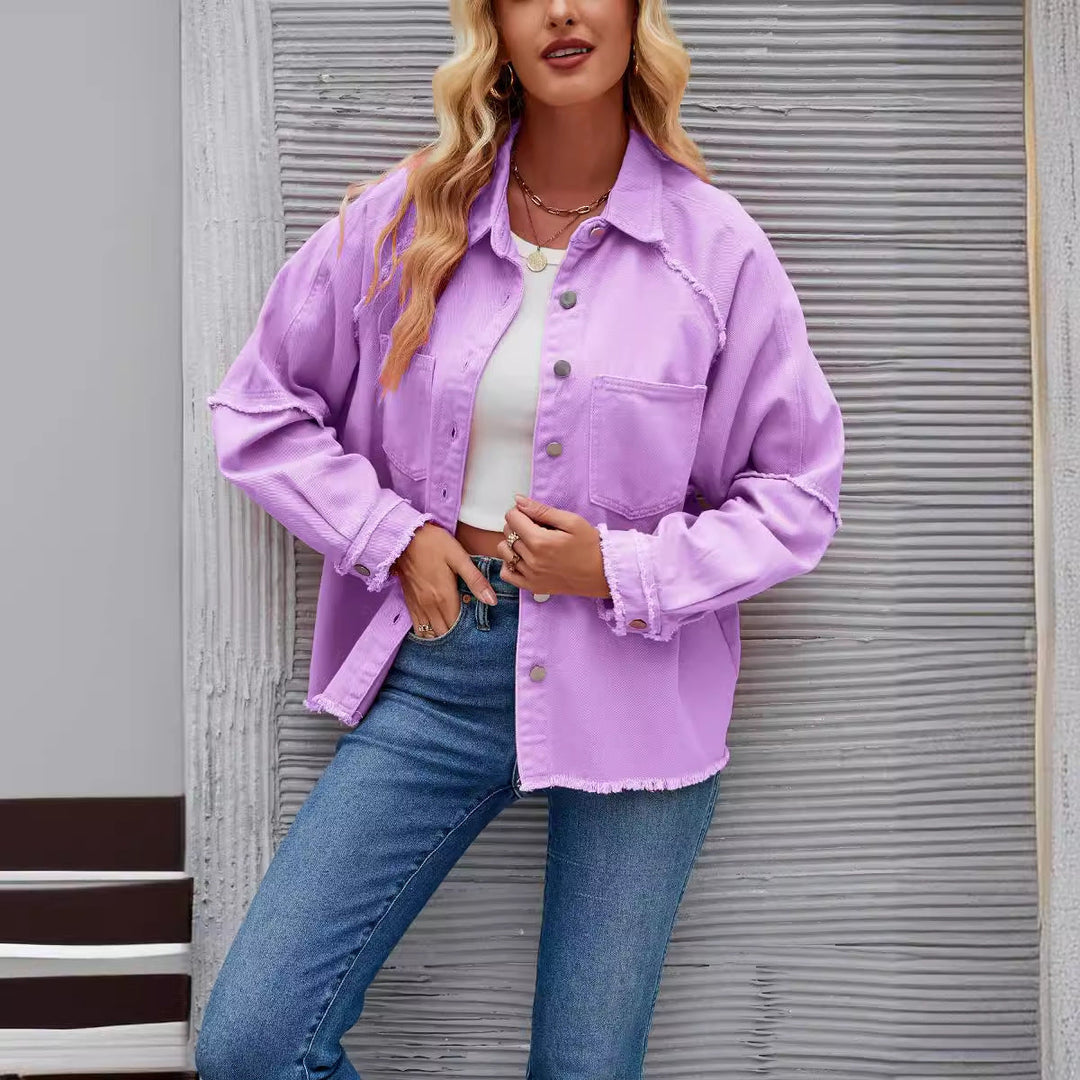 Damen Denimjacke mit lässigem Schnitt und fransigen Details Drune