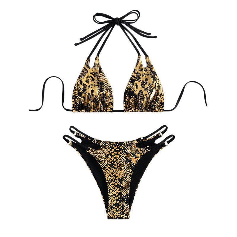 Damen Elegant gestalteter Triangel-Bikini mit extravagantem Schlangenmotiv Drune