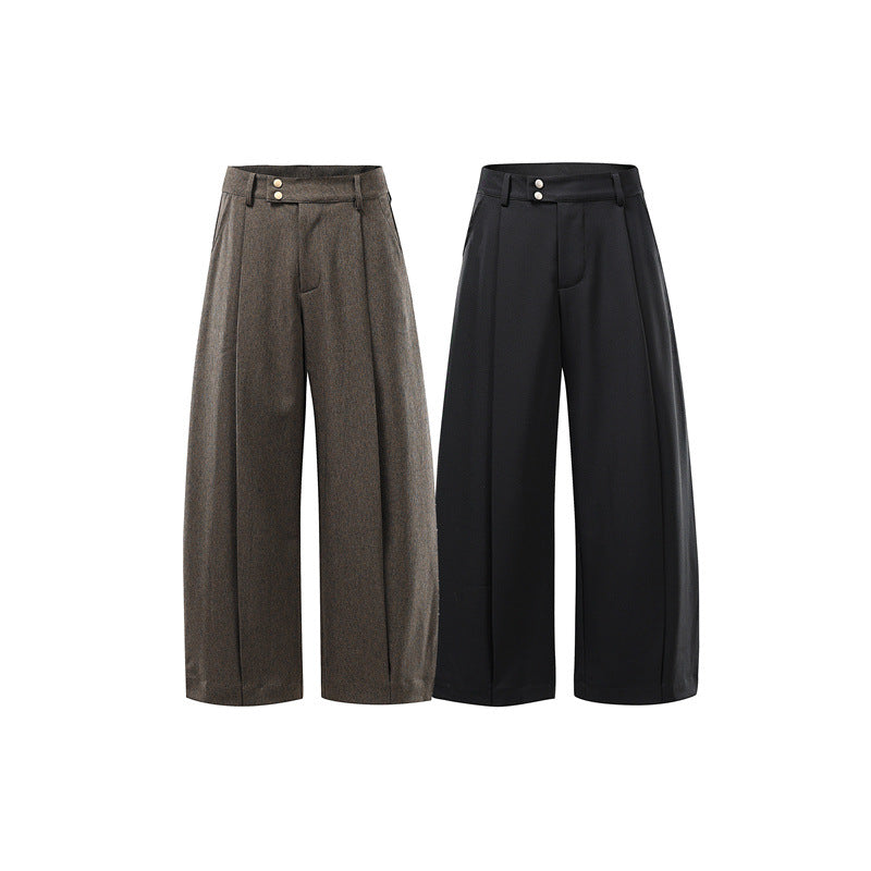 Damen Hochtaillierte Culotte-Hose mit Mittelnaht, Bügelfalte und Doppelknopfbund Drune