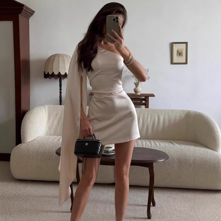 Damen Einseitig Schulterfreies Minikleid mit schickem Satin-Finish Drune