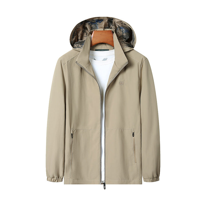 Herren Leichte Wind- und Wasserabweisende Kapuzenjacke mit Camouflage-Innenfutter Drune