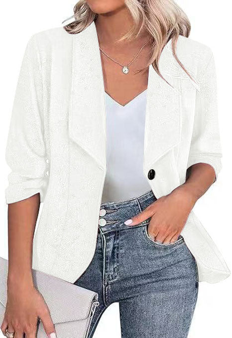 Damen Eleganter Glitzer-Blazer mit Wasserfall‑Revers, tailliertem Schnitt und 3/4‑Ärmeln Drune