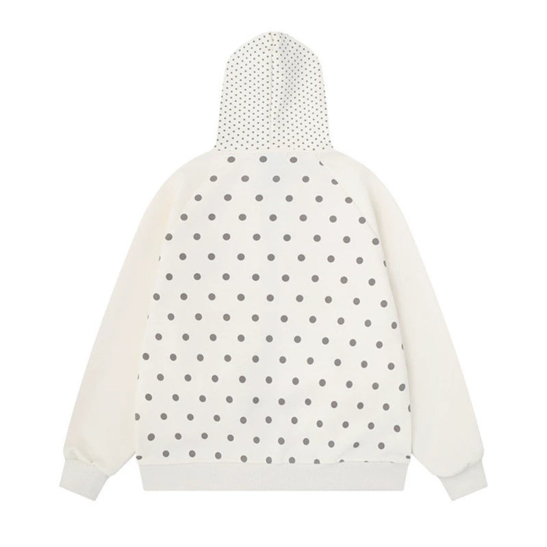 Damen Gepunktete Zip-Kapuzenjacke mit Schleifen-Taschen und Raglanärmeln Drune