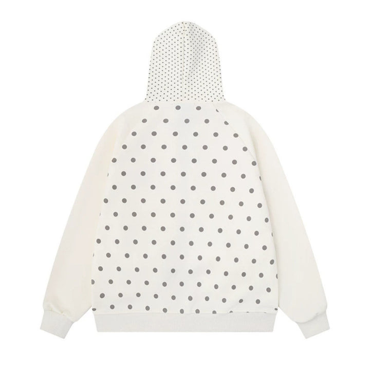 Damen Gepunktete Zip-Kapuzenjacke mit Schleifen-Taschen und Raglanärmeln Drune