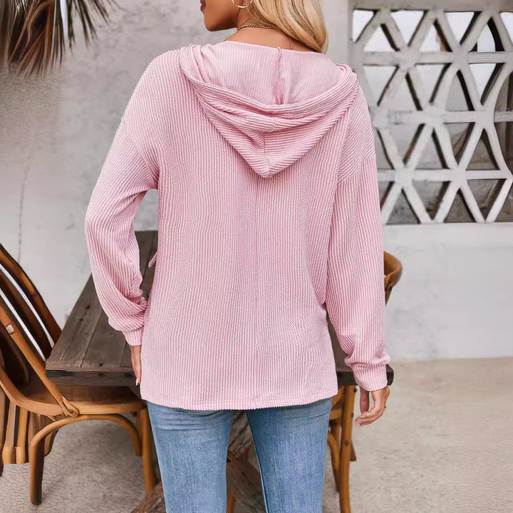 Damen lässiger Sweater mit V-Ausschnitt und Kordelzug Drune
