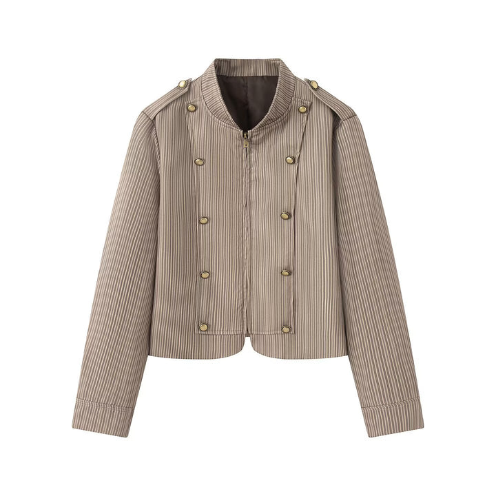 Damen Kurzjacke im Military-Stil mit Stehkragen und Zierknopfreihe Drune
