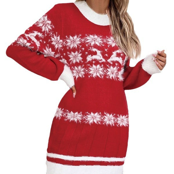 Damen Weihnachtspullover mit festlichem Schneeflocken-Design und weichem Fleece Drune