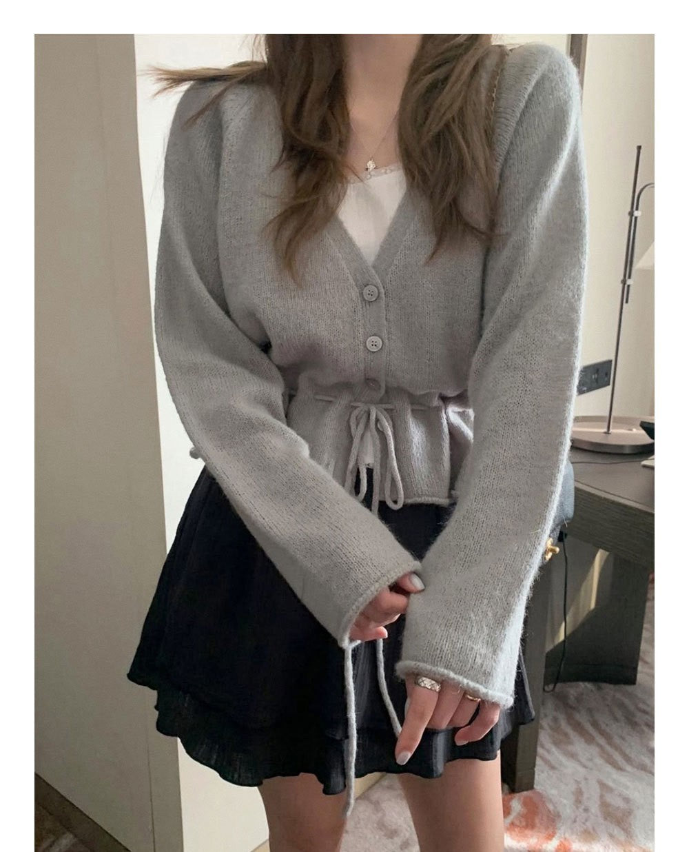Damen Strickjacke mit tailliertem Design und bindbarem Gürtel Drune