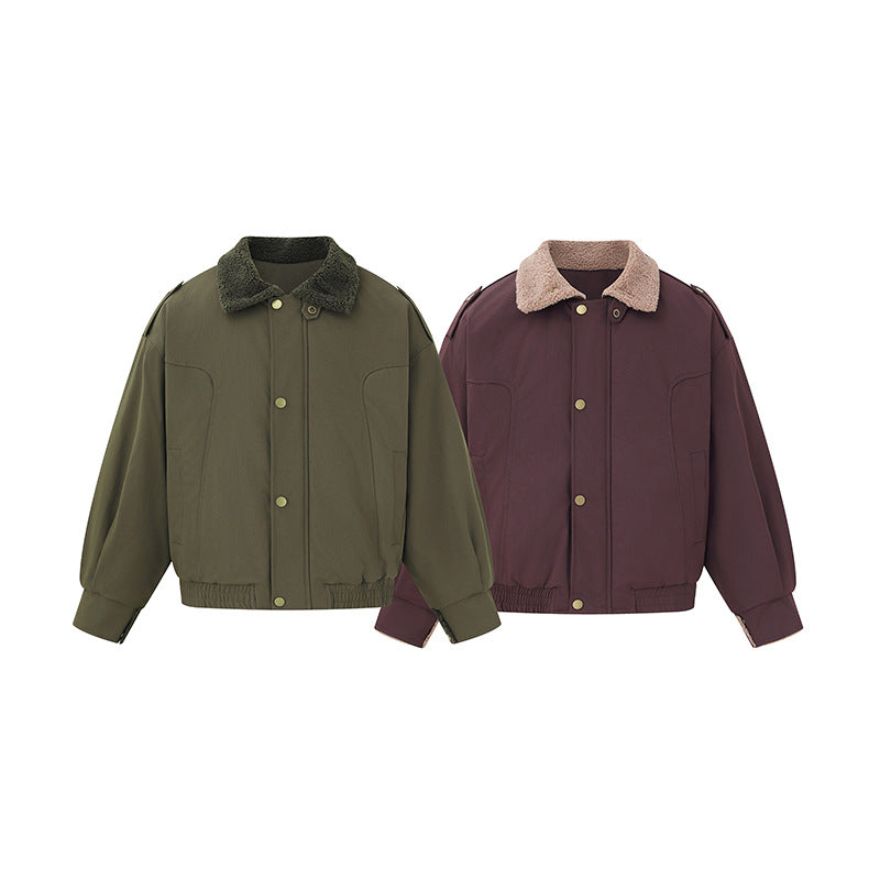 Damen Kurz geschnittener Boxy‑Blouson mit Teddykragen und Schulterlaschen Drune