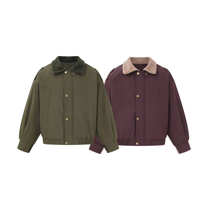 Damen Kurz geschnittener Boxy‑Blouson mit Teddykragen und Schulterlaschen Drune