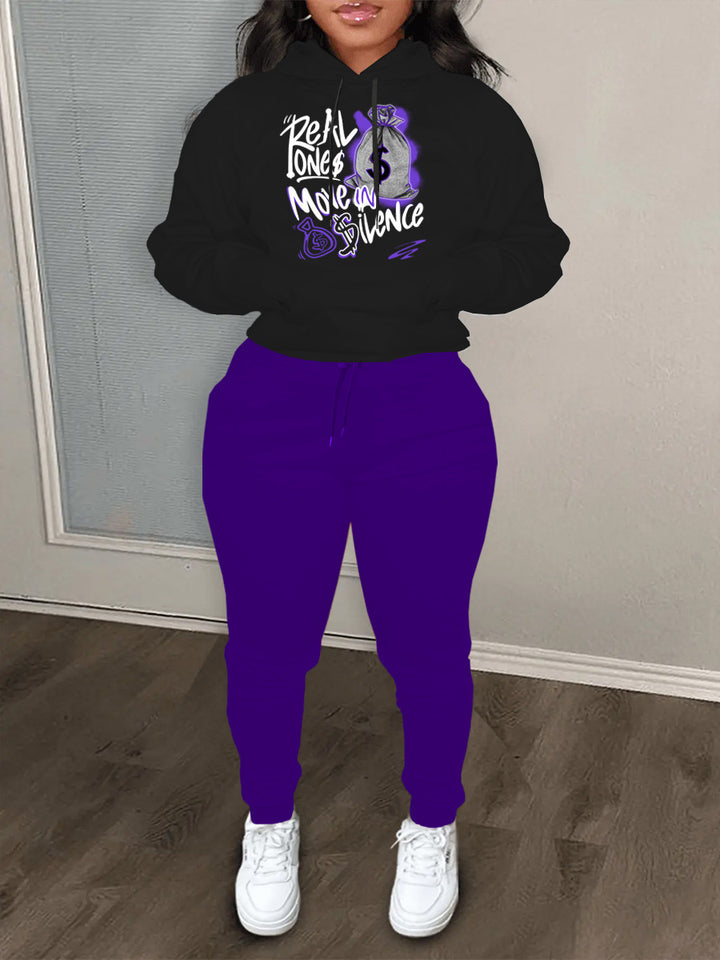 Damen Hoodie und Jogginghose Set mit kreativem Schriftzug Drune