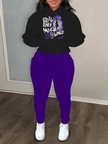Damen Hoodie und Jogginghose Set mit kreativem Schriftzug Drune