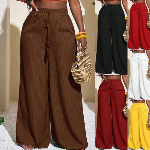 Damen Palazzo-Hose mit hohem Bund, elastischem Kordelzug und weitem Bein Drune
