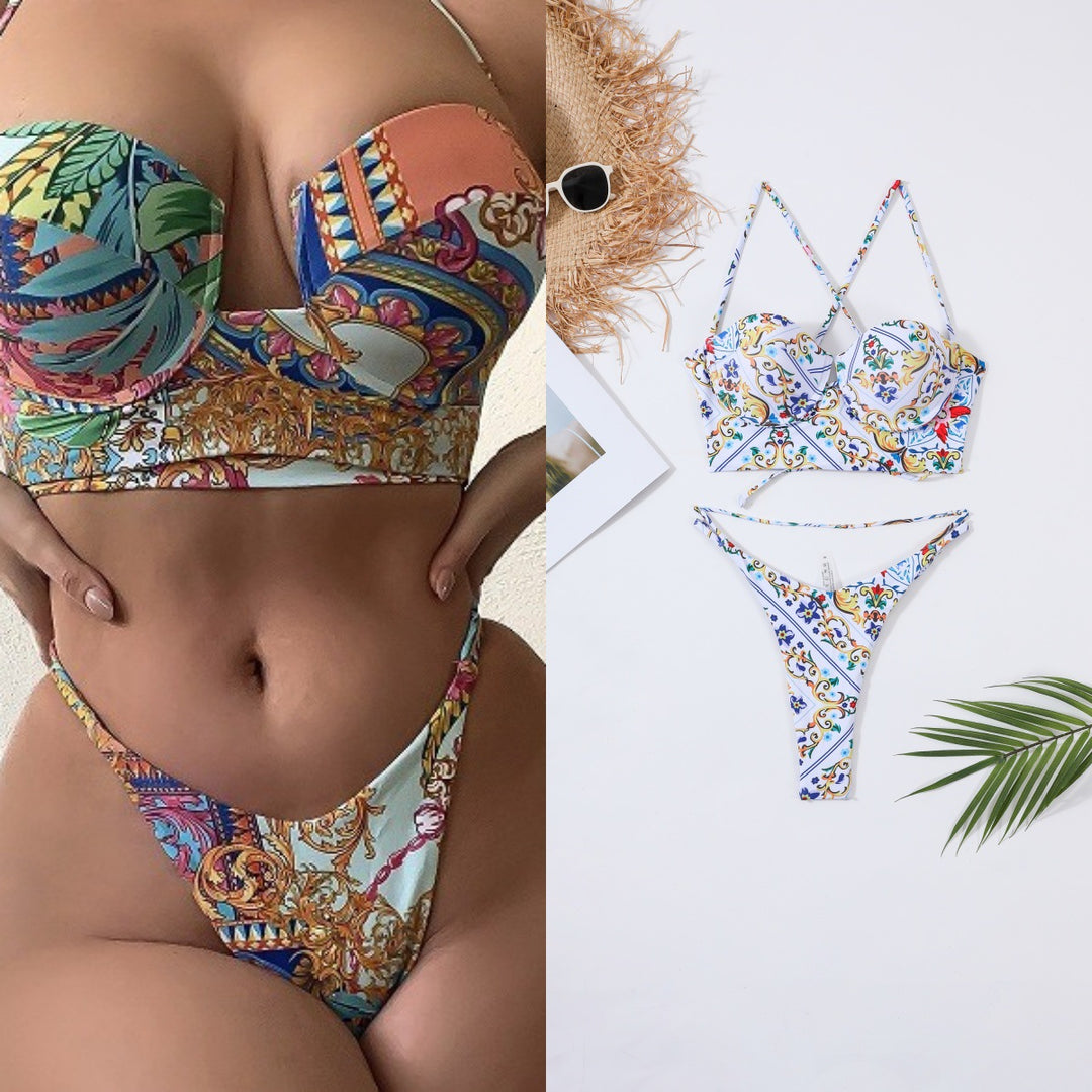 Damen Bügel-Bikini-Set mit floralen Akzenten Drune