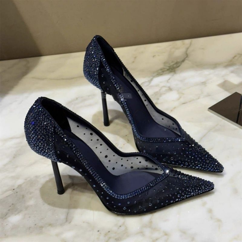 Damen Transparente Mesh‑Stiletto‑Pumps mit spitzer Zehenpartie und Strassbesatz Drune