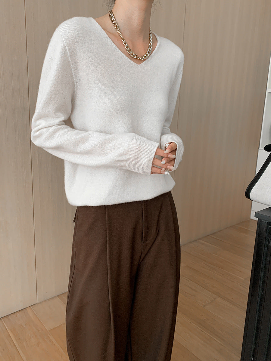 Damen eleganter V-Ausschnitt Pullover aus weichem Material Drune