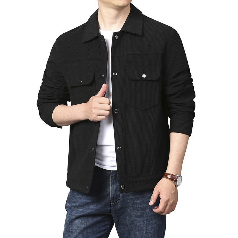 Herren Cord-Truckerjacke mit Druckknopfleiste und Brustklappen Drune