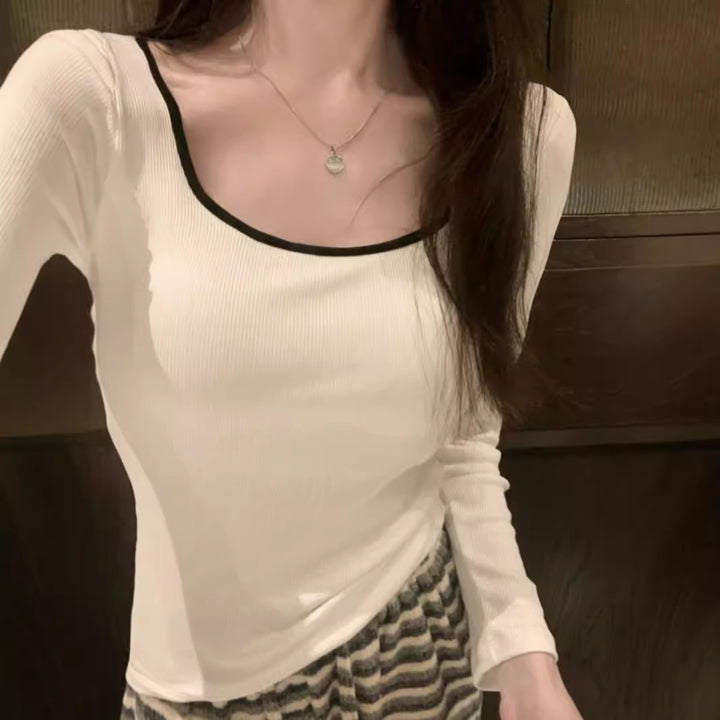 Damen Langarmshirt mit kontrastierendem Ausschnitt Drune