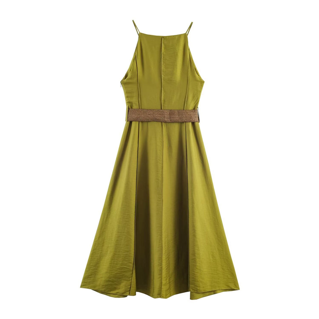 Damen Maxikleid mit schwingendem Saum und dekorativem Gürtel Drune
