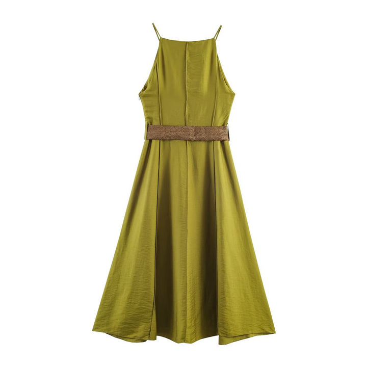 Damen Maxikleid mit schwingendem Saum und dekorativem Gürtel Drune