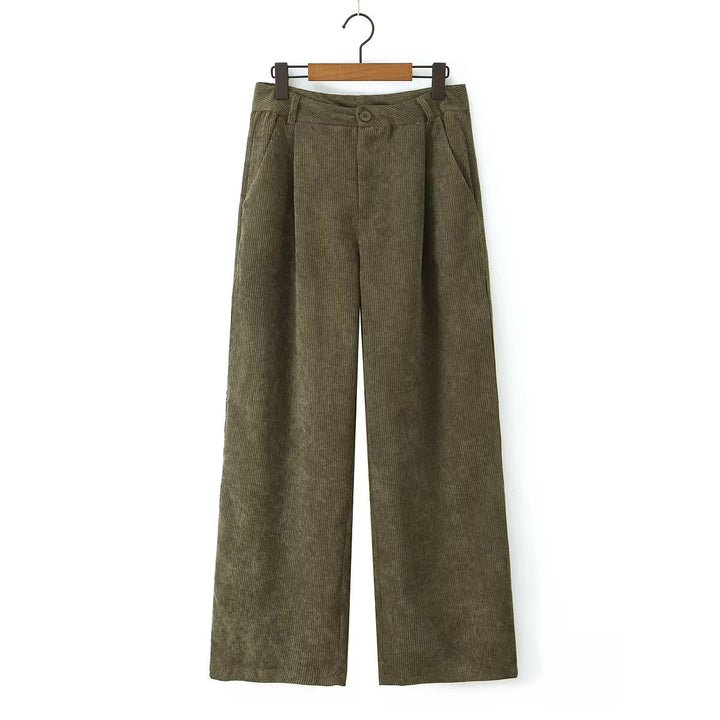 Damen Hochtaillierte Cordhose mit weitem Bein und Bundfalten Drune