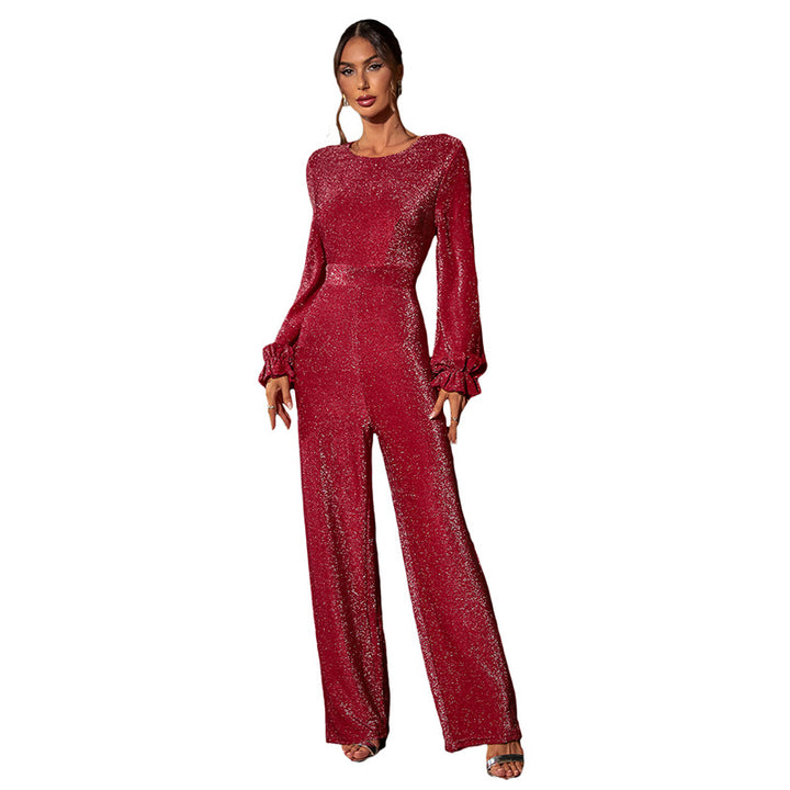 Damen Funkelnder Jumpsuit mit Rüschendetails Drune