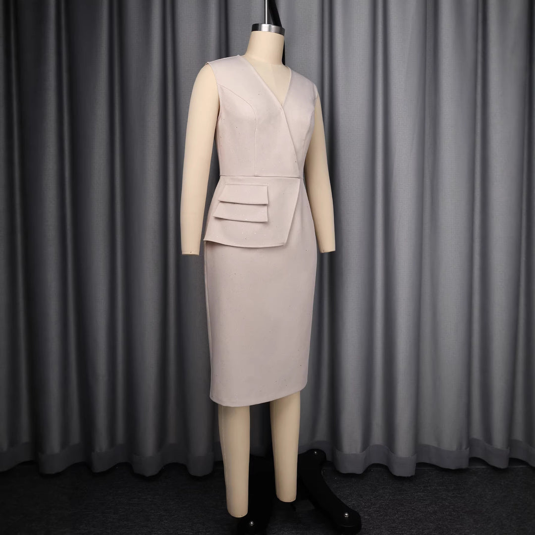 Damen figurbetontes Kleid mit asymmetrischem Schnitt und modischer Rüsche Drune
